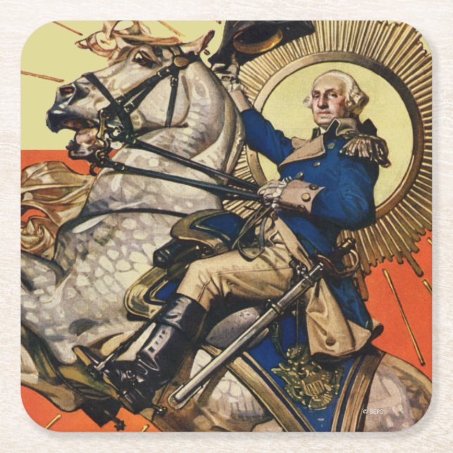 George Washington on Horseback Underlägg Papper Kvadrat (Framsidan)