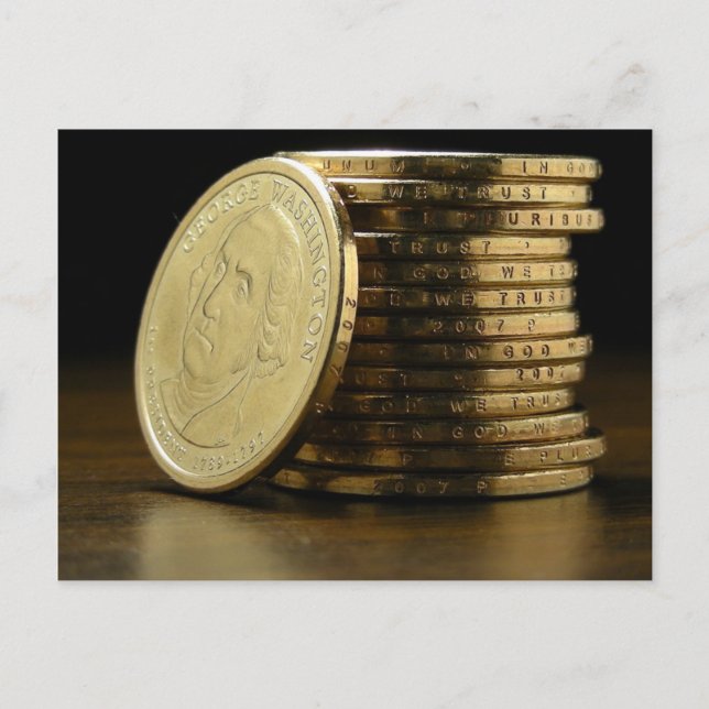 George Washington President $1 Coin Stack Vykort (Framsida)