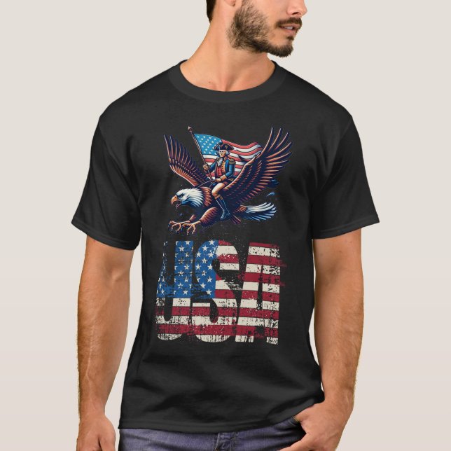 George Washington Riding A Örn 4:e juli T Shirt (Framsida)