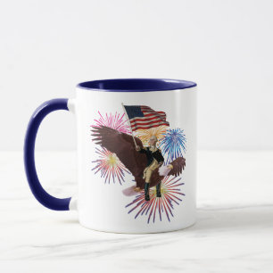 George Washington Riding an Eagle med en Flagga Mugg
