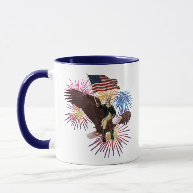 George Washington Riding an Eagle med en Flagga Mugg (Vänster)