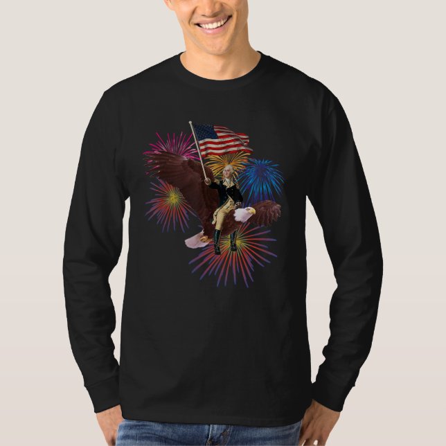 George Washington Riding an Eagle with a Flag 4th  T Shirt (Framsida)