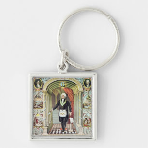 George Washington som en frimurare Fyrkantig Silverfärgad Nyckelring