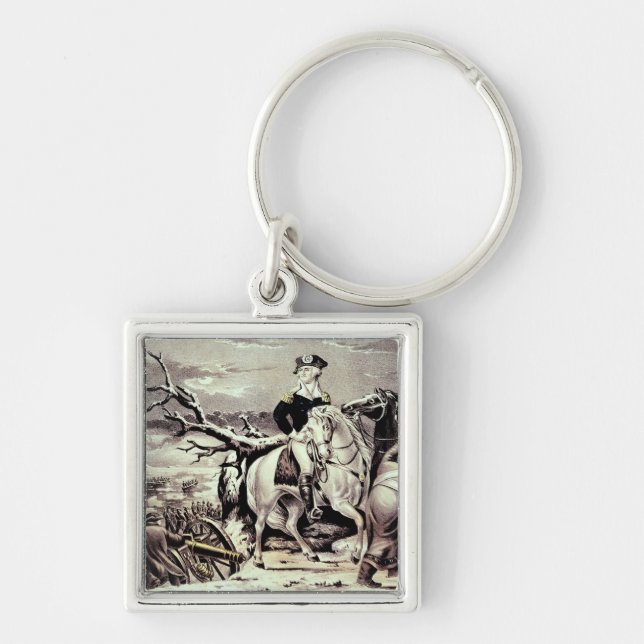 George Washington som korsar Delaware Fyrkantig Silverfärgad Nyckelring (Framsidan)