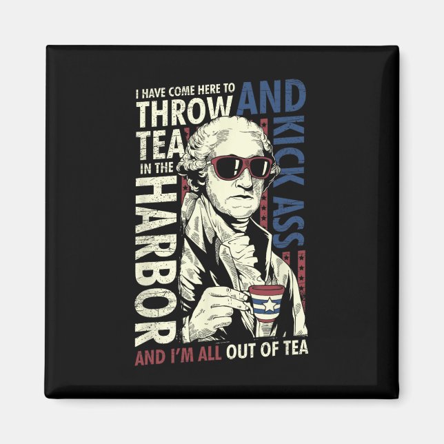 George Washington Throwing Tea Kick 4 juli Magnet (Framsidan)
