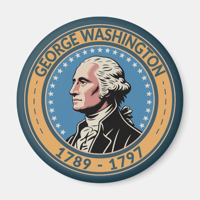 George Washington US President Illustration Badge Magnet (Framsidan)