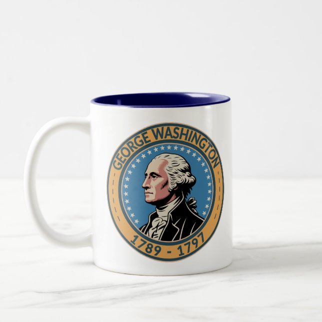 George Washington US President Illustration Badge Två-Tonad Mugg (Vänster)