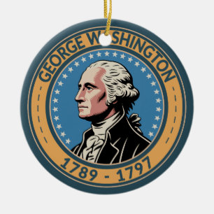 George Washington US President Illustration Märke Julgransprydnad Keramik