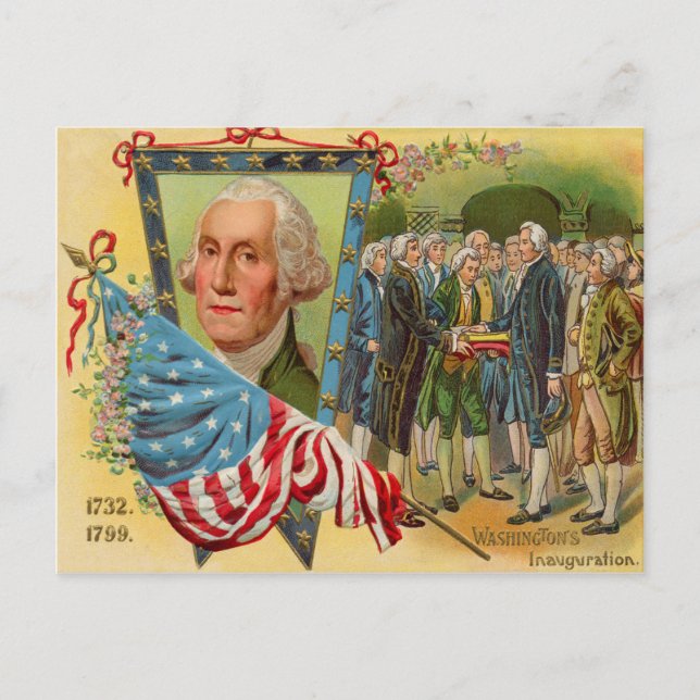 George Washingtons invigning amerikansk flagga Vykort (Framsida)