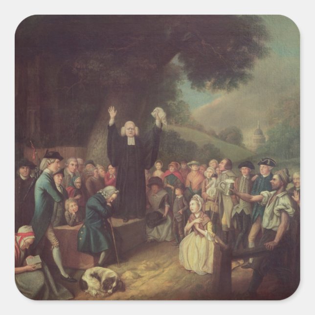George Whitefield preaching Fyrkantigt Klistermärke (Framsida)