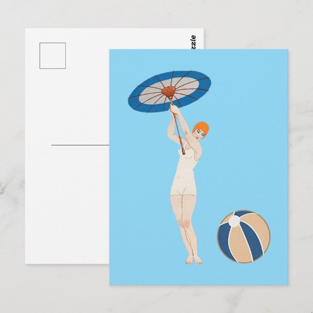 Georges Barbier Au Lido 1924 Mode Illustration Vykort (Fram/baksida)