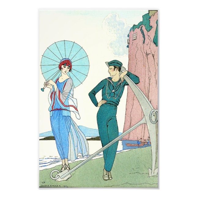 Georges Barbier Dam vid Beach Print Fototryck (Framsidan)
