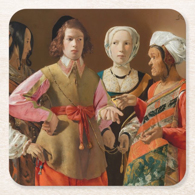 Georges de la Tour - Fortune Teller Underlägg Papper Kvadrat (Framsidan)