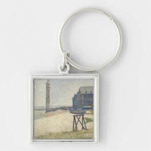 Georges Pierre Seurat fyren på Honfleur Fyrkantig Silverfärgad Nyckelring
