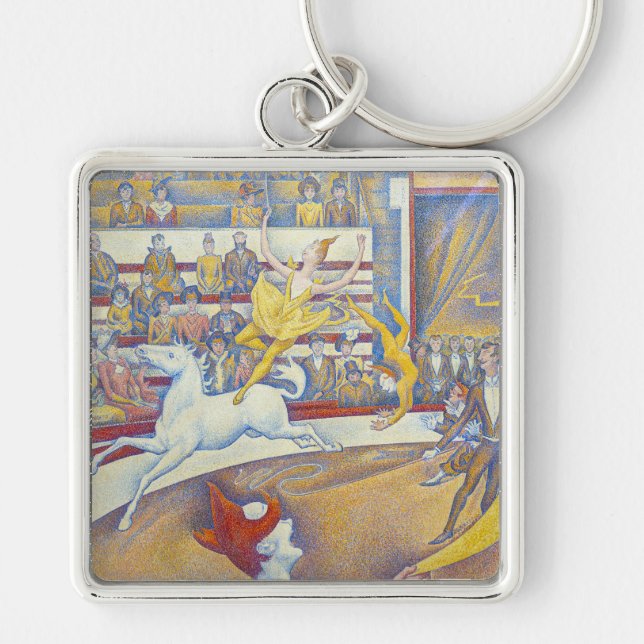Georges Seurat - Circus Fyrkantig Silverfärgad Nyckelring (Framsidan)