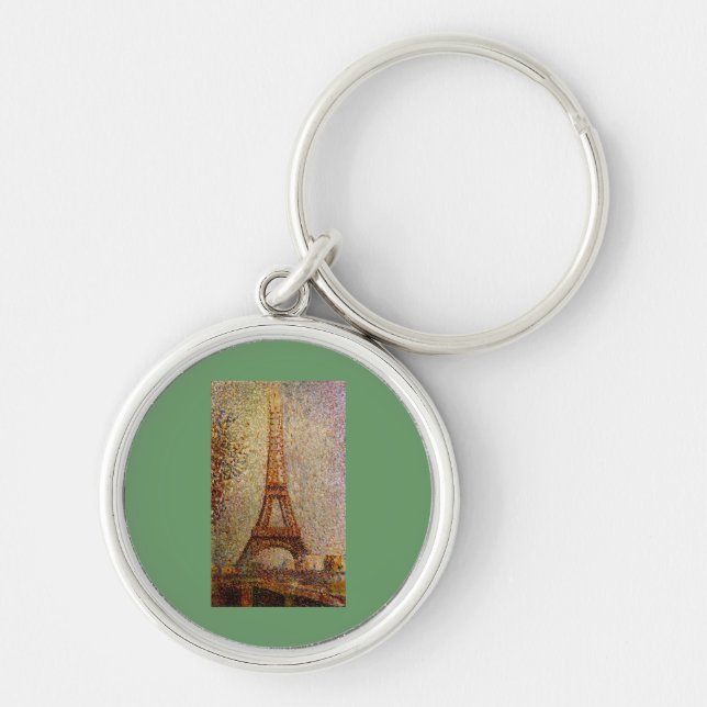Georges Seurats målning: Eiffel Torn (1889) Rund Silverfärgad Nyckelring (Framsidan)