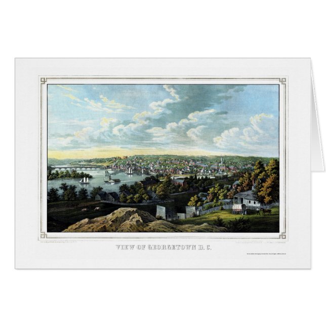 Georgetown D.C. Panorama- Kartlägga - 1855 Hälsningskort (Framsidan Horizontal)