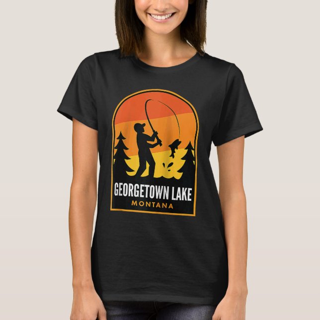 Georgetown Lake Montana Fiske Raglan T Shirt (Framsida)