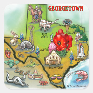 Georgetown Texas Tecknad Karta Fyrkantigt Klistermärke