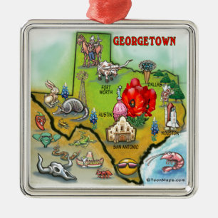 Georgetown Texas Tecknad Karta Julgransprydnad Metall
