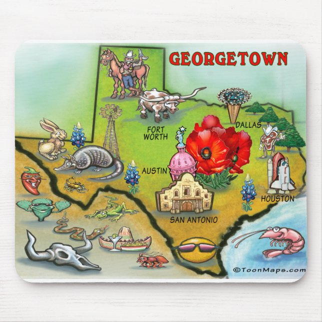 Georgetown Texas Tecknad Karta Musmatta (Framsidan)