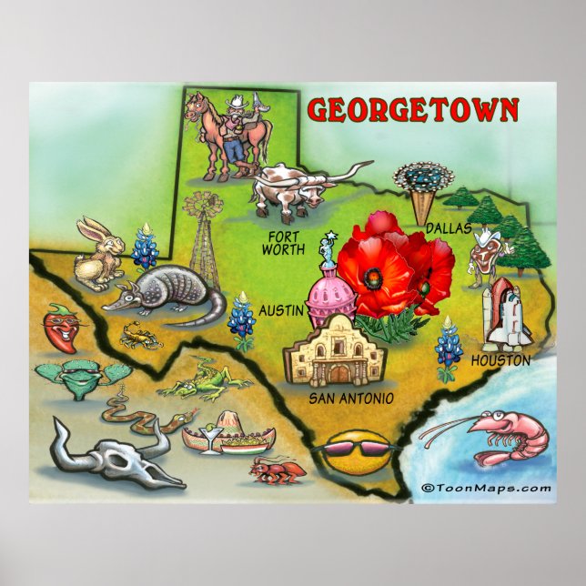 Georgetown Texas Tecknad Karta poster (Framsidan)