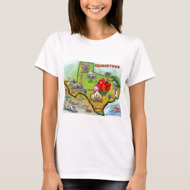 Georgetown Texas Tecknad Karta Tee (Framsida)