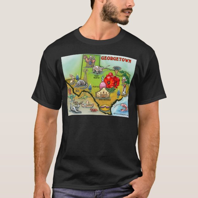 Georgetown Texas Tecknad Karta Tee (Framsida)