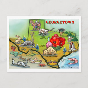 Georgetown Texas Tecknad Karta Vykort
