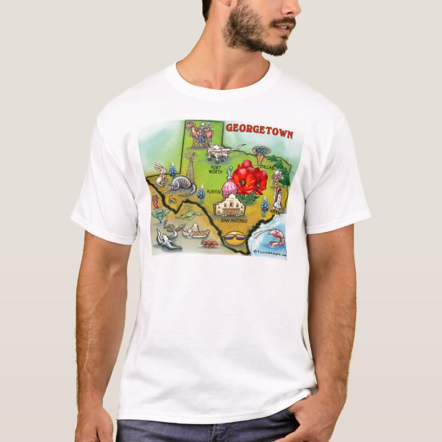 Georgetown Texas tecknadkarta Tee Shirt (Framsida)