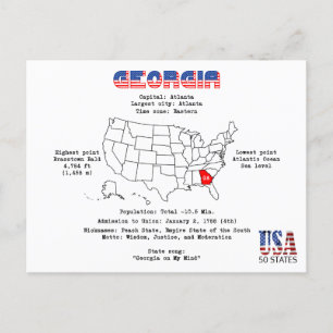 Georgia American State på karta och användbar info Helg Vykort