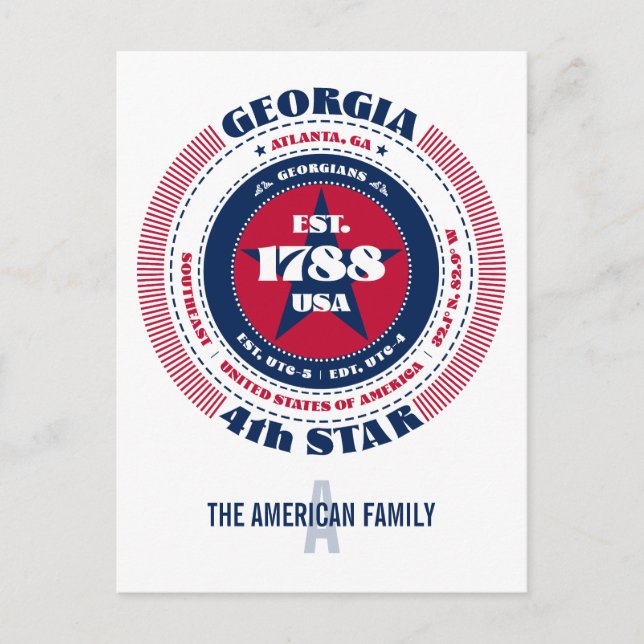Georgia, Atlanta GA, Patriotic, Monogram Vykort (Framsida)
