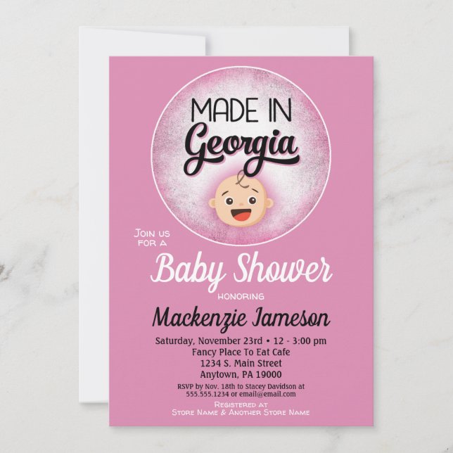 Georgia Baby Shower Funny Rosa Girls-inbjudan Inbjudningar (Framsida)