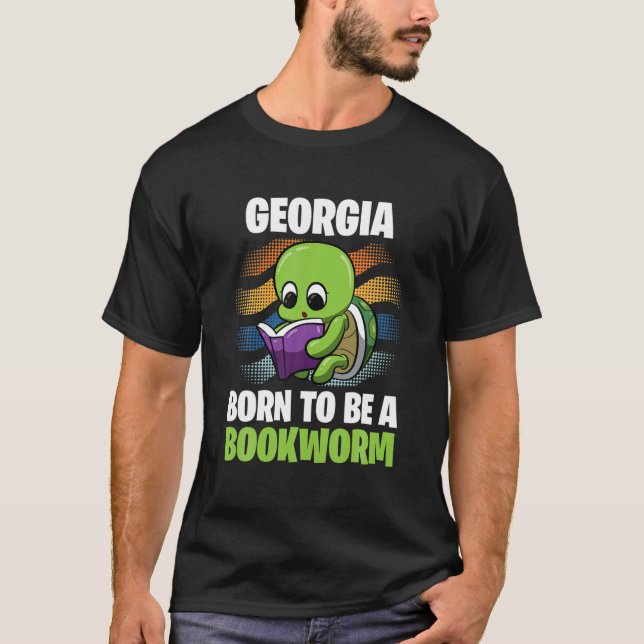 Georgia - Born To Be A Bookworm - Personalized T Shirt (Framsida)