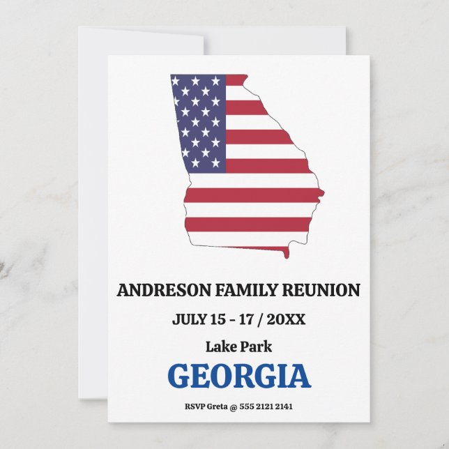 Georgia Family Reunion 🇺 USA:🇸 Karta Flagga Inbjudningar (Framsida)