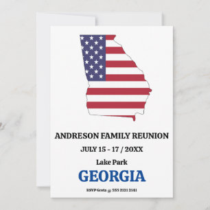 Georgia Family Reunion 🇺 USA:🇸 Karta Flagga Inbjudningar