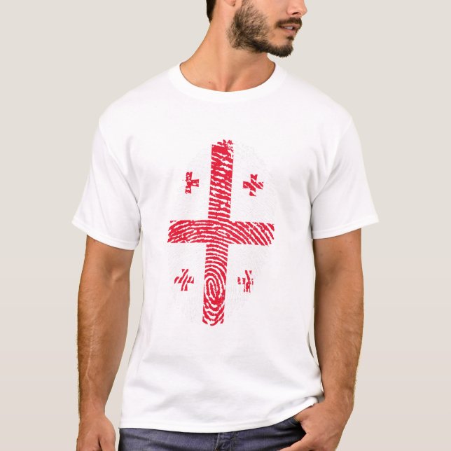 Georgia Flagga Fingerprint Land Pride T Shirt (Framsida)