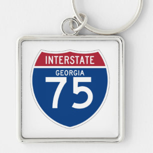 Georgia GA I-75 skyddar den Interstate huvudvägen Fyrkantig Silverfärgad Nyckelring