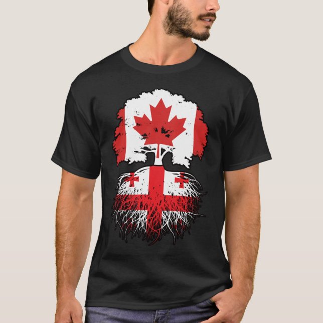 Georgia Georgian Canadian Canada Träd Roots Flagga T Shirt (Framsida)