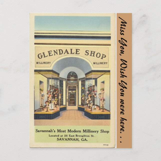 Georgia, Glendale Millinery Shop Vykort (Framsida)