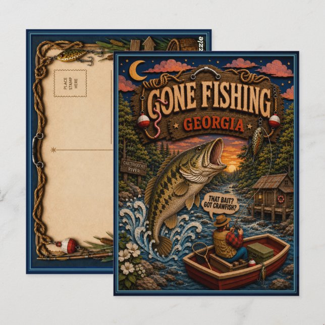 Georgia Gone Fishing Öringsbass Vykort (Fram/baksida)