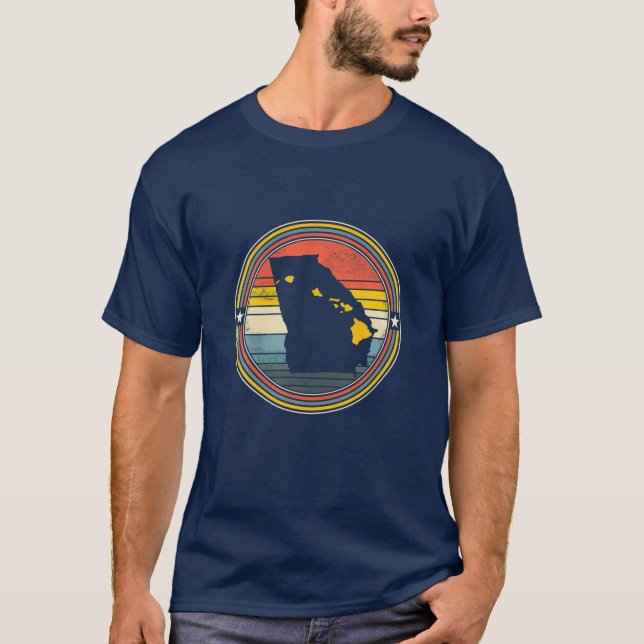 Georgia Hawaii Roots Origine State Karta Retro T Shirt (Framsida)