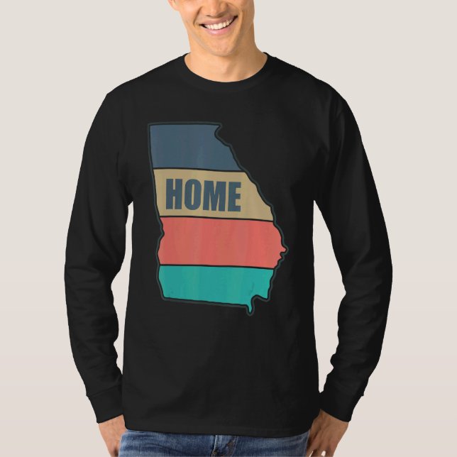 Georgia Home State Retro Peach Shape Skyline T Shirt (Framsida)