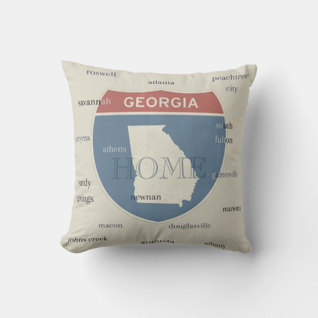 Georgia Home Throw Pillow with Cities – Custom Kudde (Framsida)