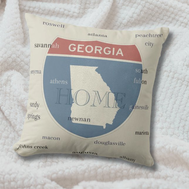 Georgia Home Throw Pillow with Cities – Custom Kudde (This throw pillow is a great addition to any room in your Georgia home!)
