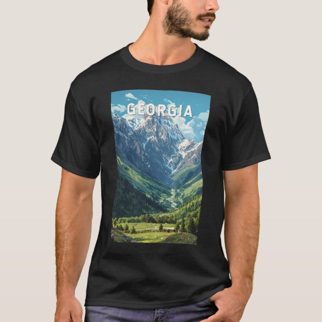 Georgia Illustration Travel Art Vintage T Shirt (Framsida)