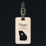 Georgia Karta Luggage Tag, Bröllopsfest Välkommen Bagagebricka<br><div class="desc">Dessa statliga bagagetaggar gör att perfektens bröllopsfest ger märkre eller välkomna säckar märkre. Koppla den till dina brudgåvor i stället för till en typisk papper märkre, och de kan använda den i månader och år till komen. Märkrna har en persikofärgad vattenfärgsbakgrund. Om du vill ha ställe i hjärtat på platsen...</div>