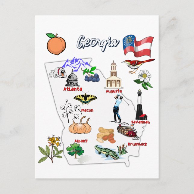 Georgia Karta med turistdestinationer Vykort (Framsida)