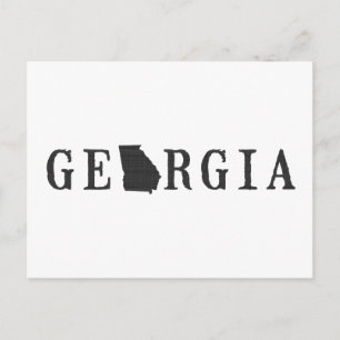 Georgia Karta Shaped Brev State Ord Art Black Vykort
