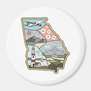 Georgia Karta - Vintage Atlanta Savannah GA Souven Magnet